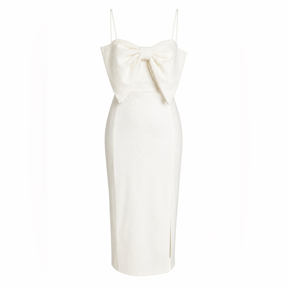 Here Comes The Sun White Bow Front Midi Dress Size S NWT